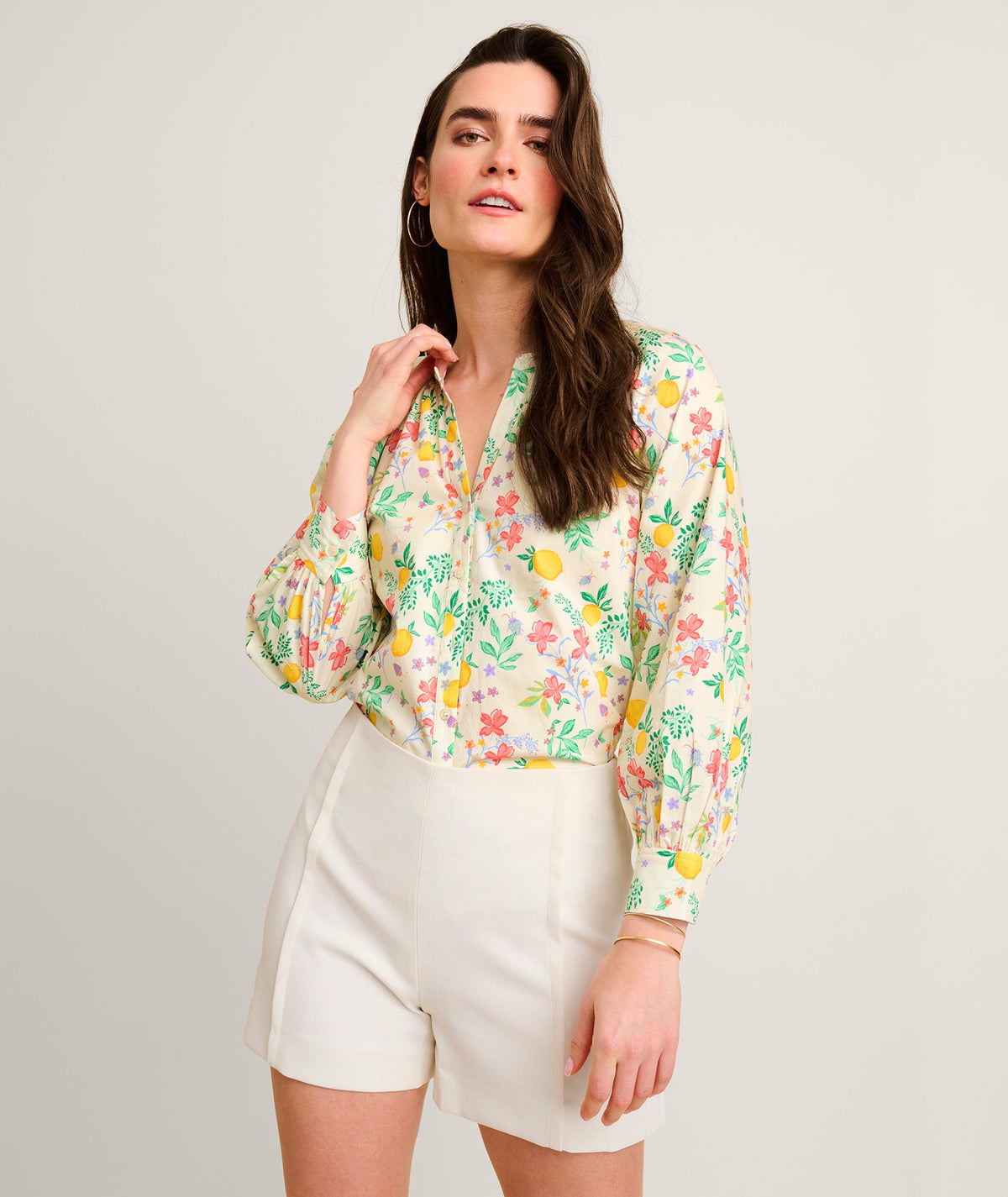 Stretch Cotton Lemon Print Carrie Shirt