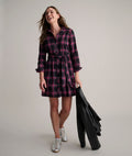 Stretch Cotton Stewart Plaid Cassie Shirt Dress