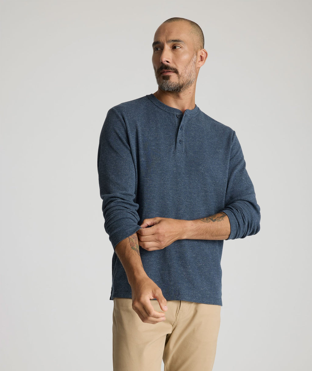 Stretch Cotton Herringbone Henley - FINAL SALE