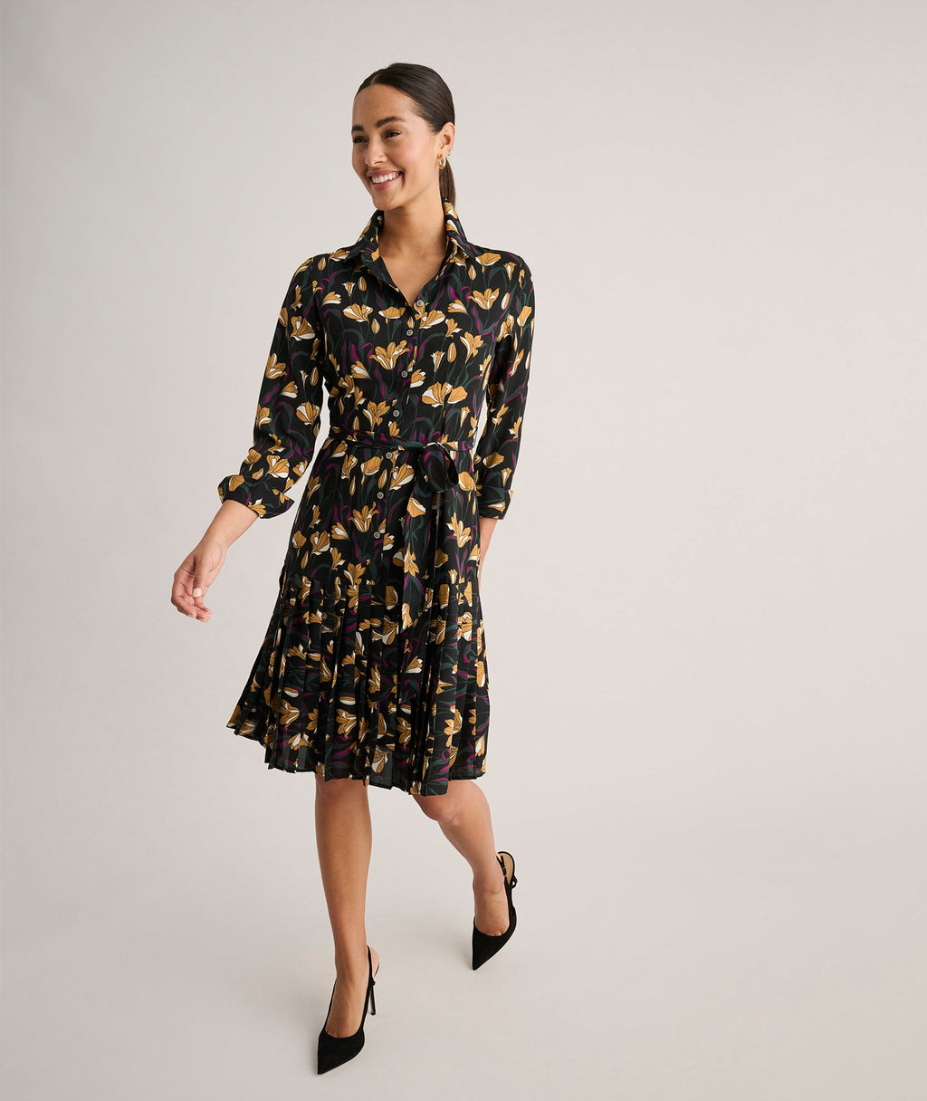 Pleated Janice Midi Shirt Dress