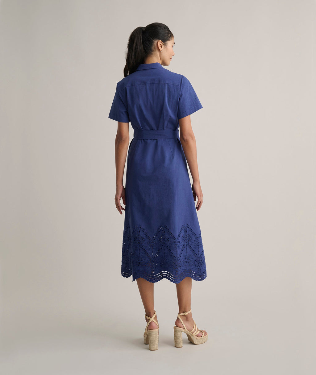 Stretch Cotton Eyelet Lillian Midi Shirt Dress