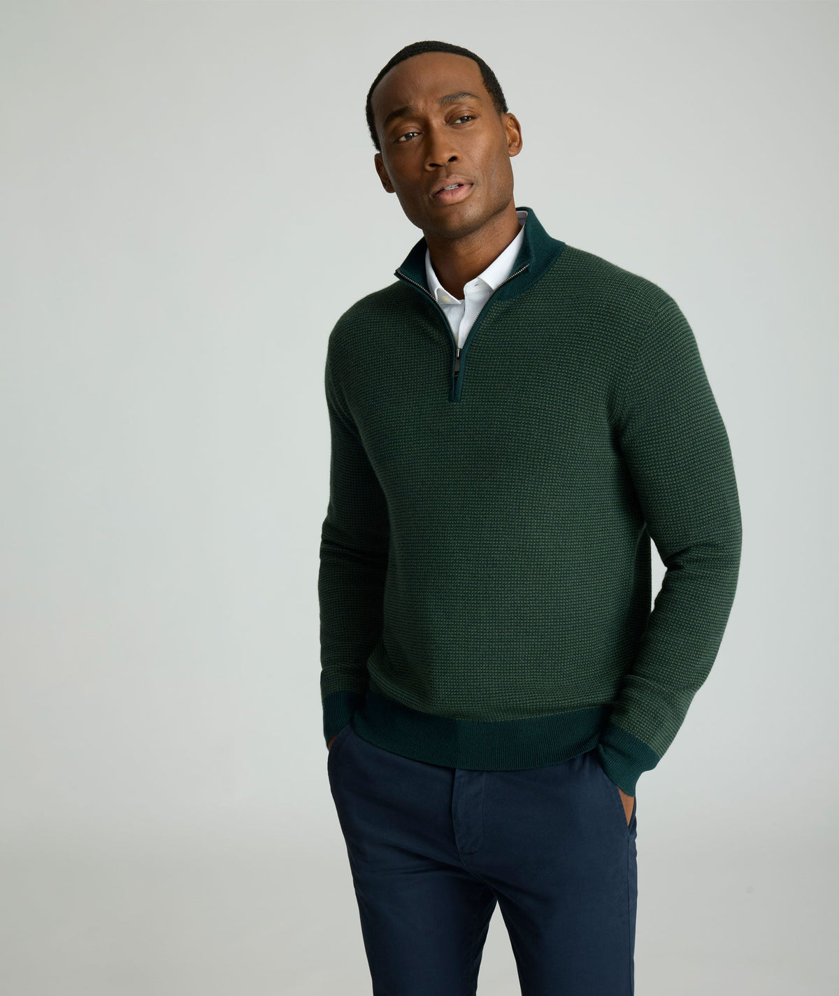 Textured Merino Wool Quarter-Zip Sweater - FINAL SALE