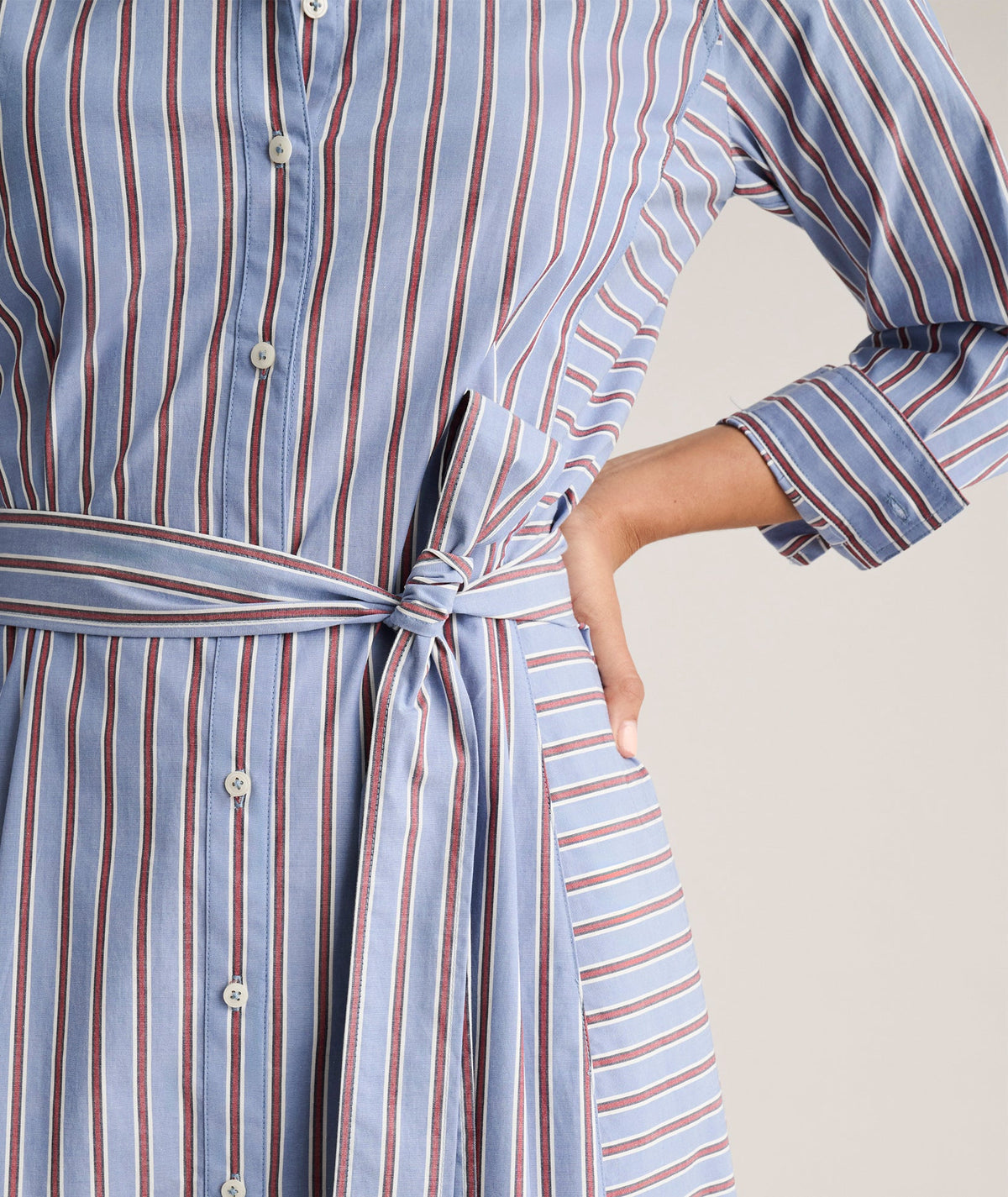Stretch Cotton Striped Tess Shirt Dress