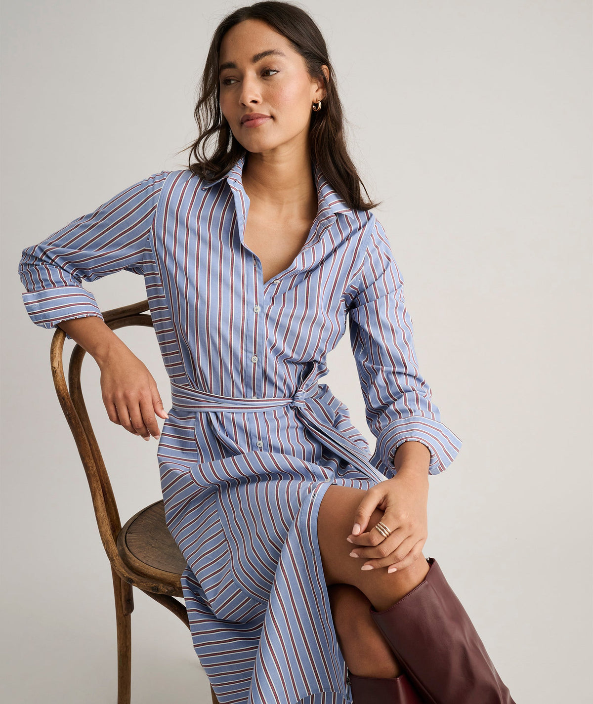 Stretch Cotton Striped Tess Shirt Dress
